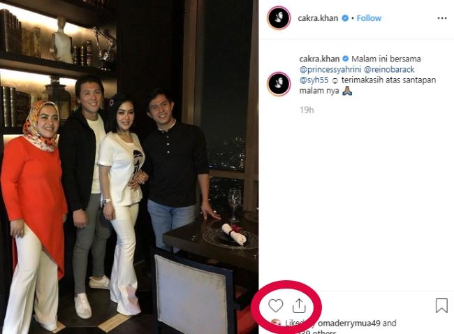 Cakra Khan makan malam bersama Syahrini, Reino Barack, dan Aisyahrani. (Instagram/@cakra.khan)