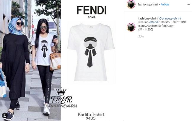 Kaus oblong Syahrini. (Instagram/@fashionsyahrini)