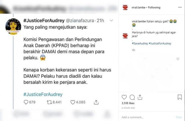 Kasus Audrey (Instagram @viral.lambe)