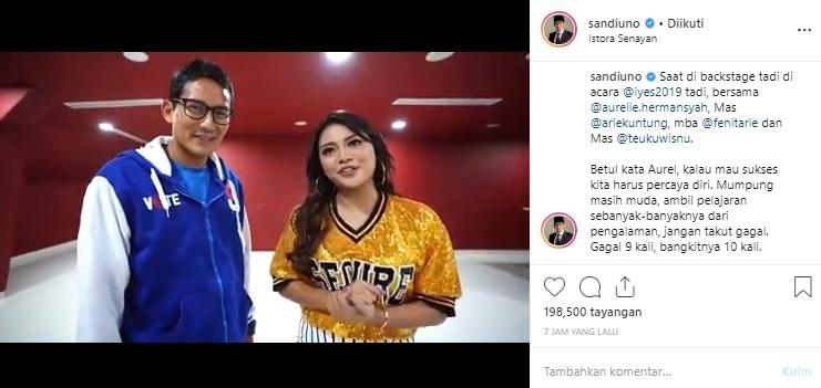 Aurel Hermansyah ketemu Sandiaga Uno. (Instagram/@sandiuno)