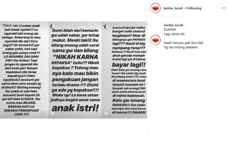 Instagram Stories Delia Yasmin (Instagram/@lambe_turah)