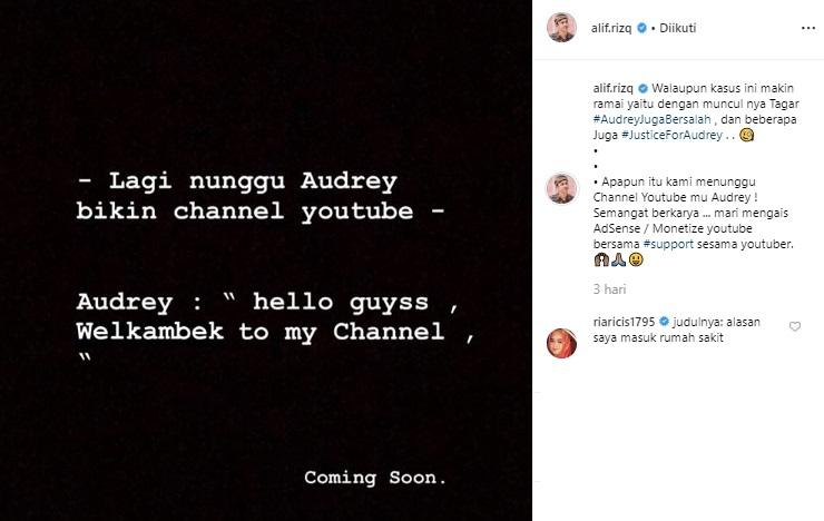 Komentar Ria Ricis soal Audrey. (Instagram/@alif.rizq)