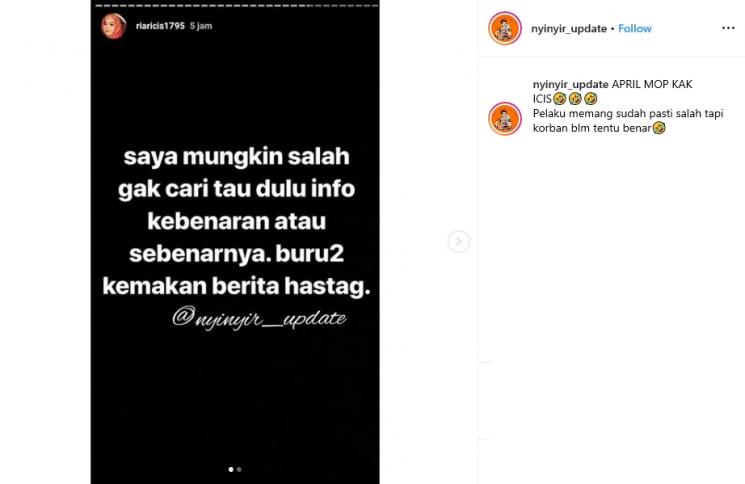 Instagram Stories Ria Ricis (Instagram/@nyinyir_update)