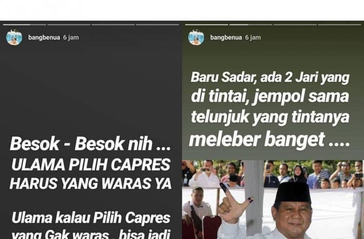Postingan Pablo Benua sindir Prabowo Subianto. [Instagram]