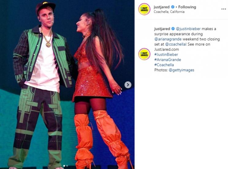 Justin Bieber dan Ariana Grande di panggung Coachella. (Instagram/@justjared)