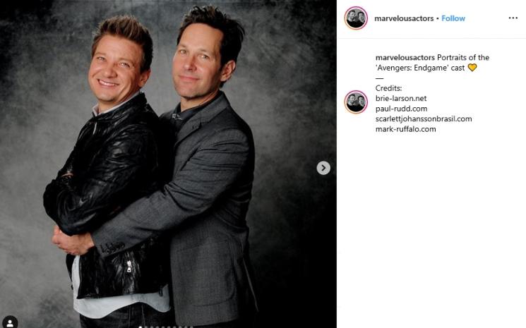 Paul Rudd dan Jeremy Renner (Instagram/@marvelousactors)