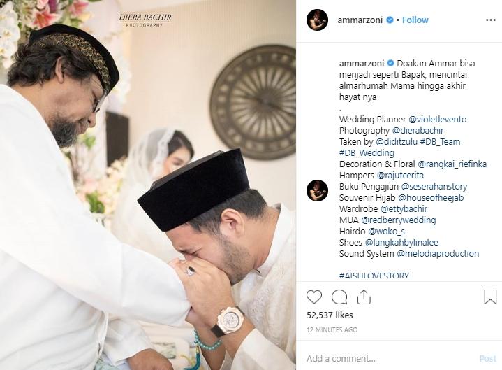Momen haru Ammar Zoni di pengajian pernikahannya. (Instagram/@ammarzoni)