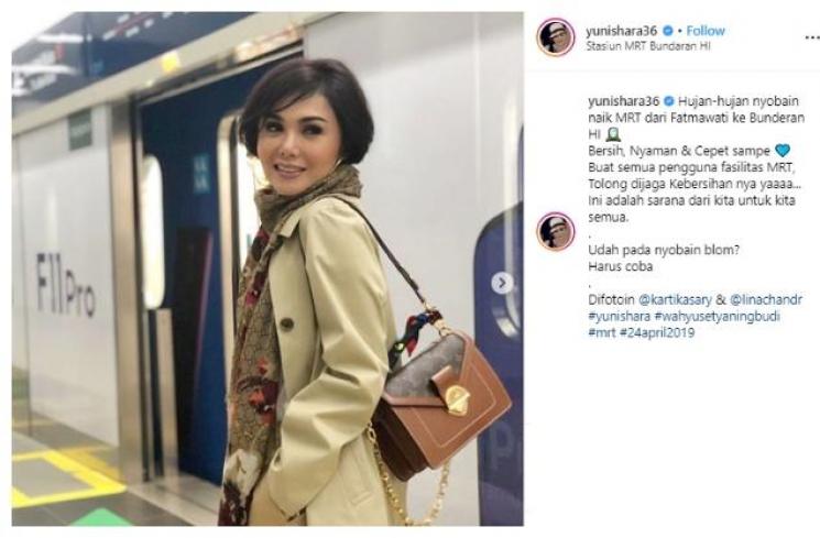 Yuni Shara coba MRT. (Instagram/@yunishara36)