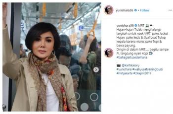 Naik MRT Jakarta, Yuni Shara Curi Perhatian Pakai Tas Puluhan Juta!
