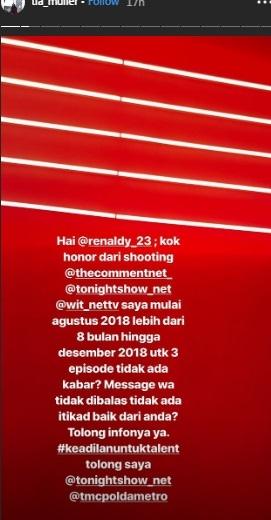 Kakak Adipati Dolken, Tia Muller protes honornya belum dibayar (Instagram/@tia_muller)
