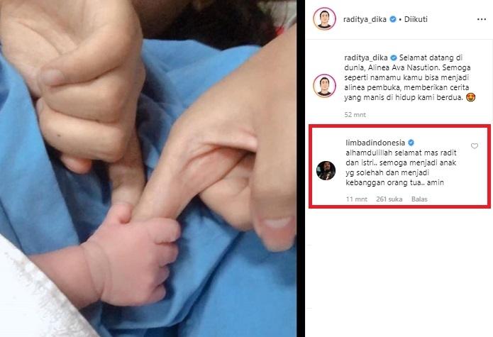 Komentar Limbad untuk kelahiran anak pertama Raditya Dika. (Instagram/@raditya_dika)