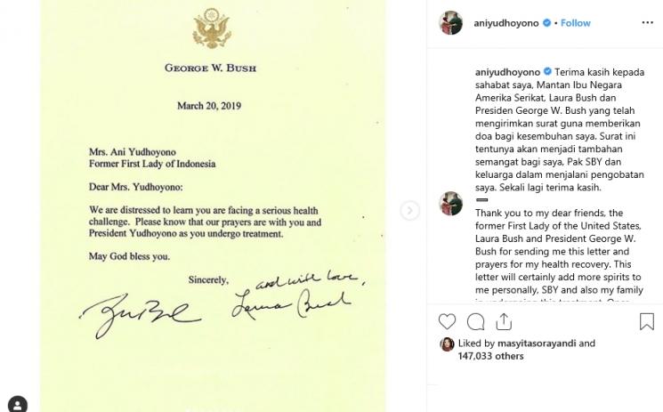 Surat dari George W Bush (Instagram/@aniyudhoyono)