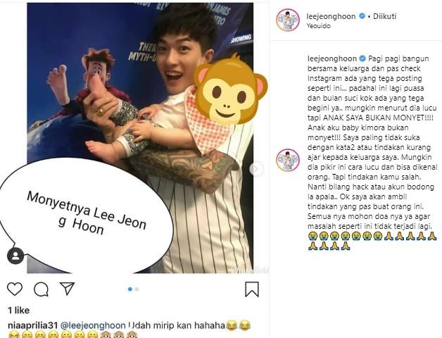 Lee Jeong Hoon geram ada netizen yang menghina anaknya. (Instagram/@leejeonghoon)