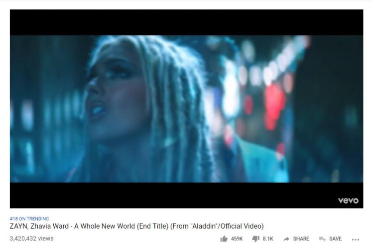 A Whole New World versi Zayn Malik dan Zhavia Ward. (Youtube/@DisneyMusicVEVO)