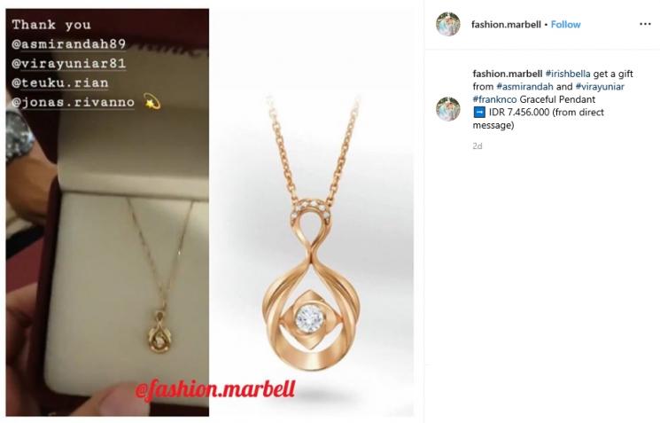 Kado pernikahan Irish Bella (Instagram/@fashion.marbell)