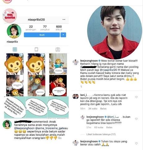 Lee Jeong Hoon hardik akun yang membully anaknya. [Instagram]