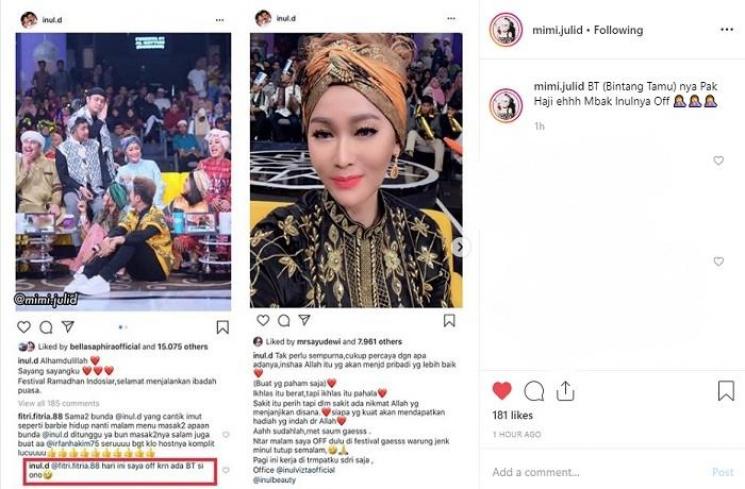 Inul Daratista membalas komentar netizen (Instagram @mimi.julid)
