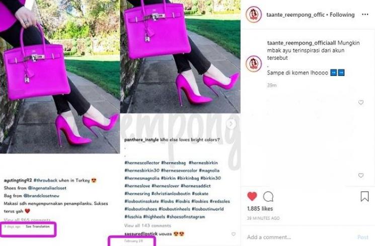 Unggahan endorse Ayu Ting Ting (Instagram @taante_reempong_officiaall)