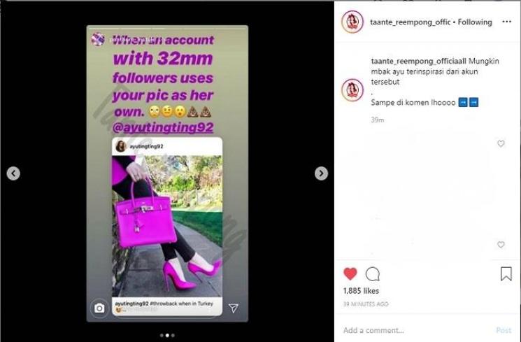 Unggahan endorse Ayu Ting Ting (Instagram @taante_reempong_officiaall)