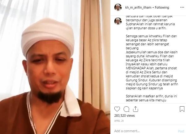 Wasiat Ustaz Arifin Ilham sebelum mengalami kritis. [Instagram]