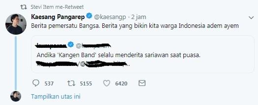 Cuitan Kaesang Pangarep soal Andika Kangen Band. [Twitter]