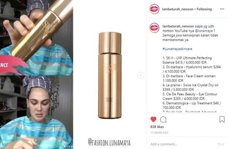 Rangkaian skincare Luna Maya sebelum make up (Instagram @lambeturah_newson)