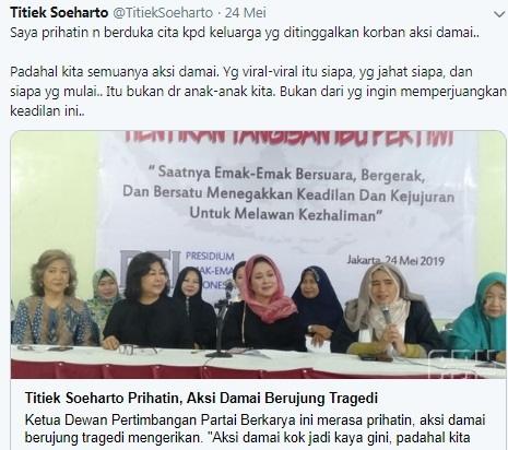 Cuitan Titiek Soeharto di Twitter.