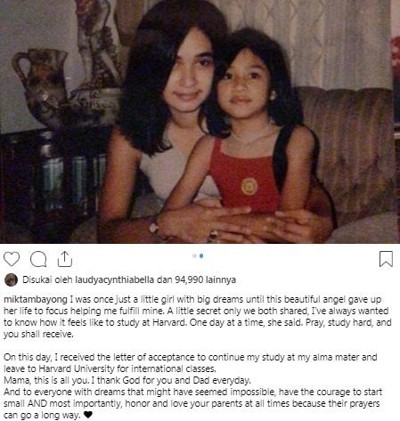 Curhat Mikha Tambayong diterima Harvard University. [Instagram]