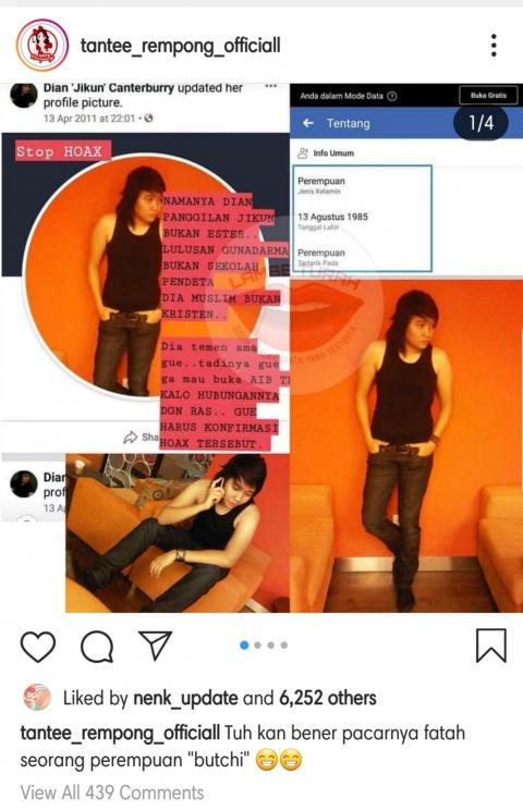 Akun Instagram @a13ash dan Facebook Dian 'Jikun' Canterburry. (Instagram/@tantee_rempong_official)