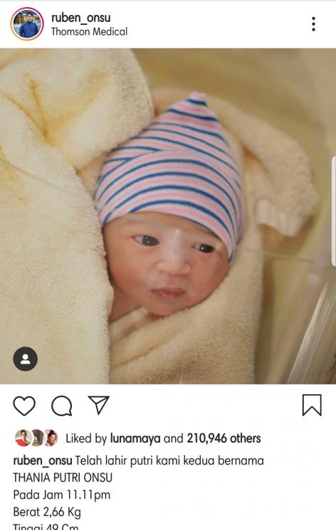 Thania Putri Onsu. (Instagram/@ruben_onsu)
