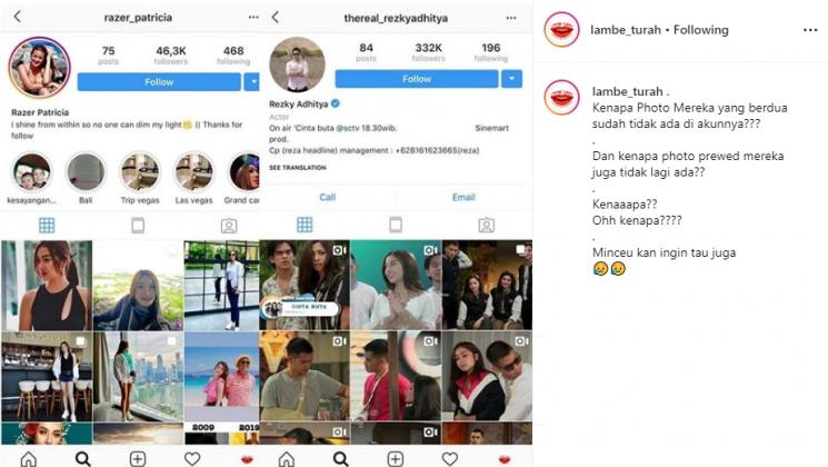 Akun Instagram Rezky Aditya dan Razer Patricia (Instagram/@lambe_turah)