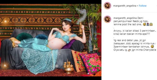 Angel Eks Cherrybelle bak Putri Jasmine hamil. (Instagram/@margareth_angelina)