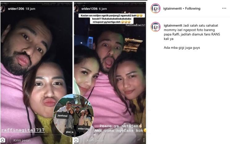 Raffi Ahmad dan Sridev Sahabat Gisella Anastasia (Instagram/@igtainmentt)