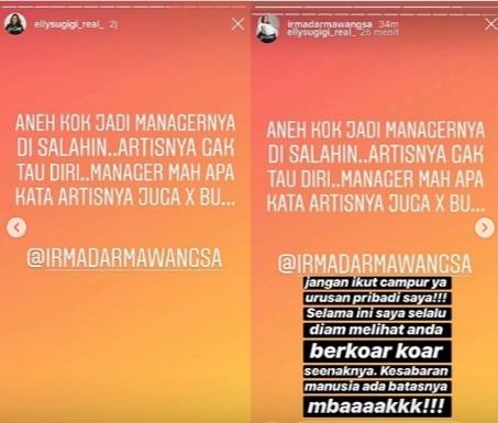 Ely Sugigi komentari postingan Irma Dharmawangsa. [Instagram]