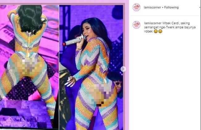 Jumpsuit Cardi B robek di bagian pantat. (Instagram/@lamiscorner)