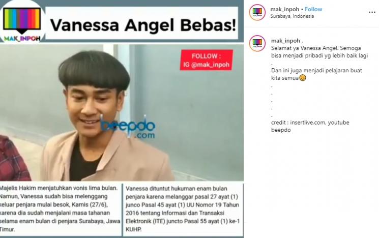 Dwi Andhika klarifikasi kebebasan Vanessa Angel (Instagram/@mak_inpoh)