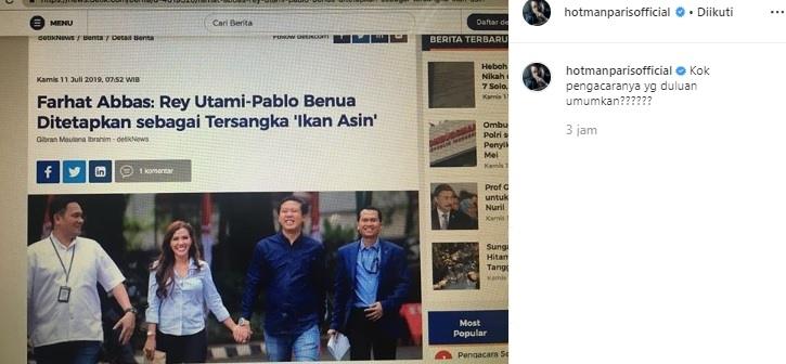 Hotman Paris komentari status Rey Utami dan Pablo Benua jadi tersangka. (Instagram/@hotmanparisofficial)