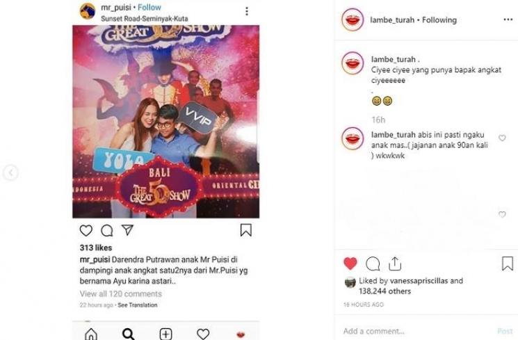 Putra kandung dan putri angkat Mr. Puisi (Instagram @lambe_turah)