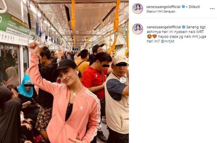 Vanessa Angel naik MRT. (Instagram/@vanessaangelofficial)