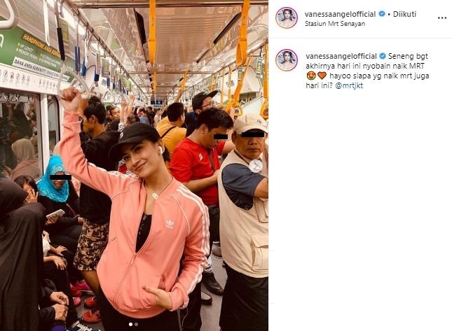 Vanessa Angel naik MRT. (Instagram/@vanessaangelofficial)
