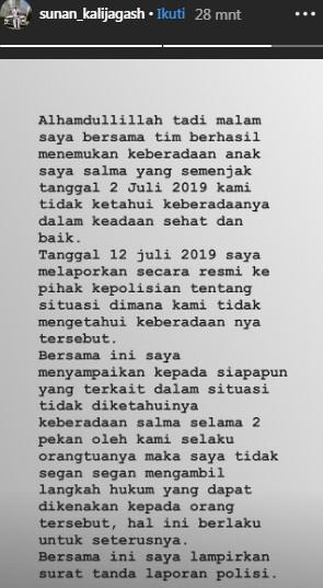 Postingan Sunan Kalijaga akhirnya bertemu dengan Salmafina. [Instagram]