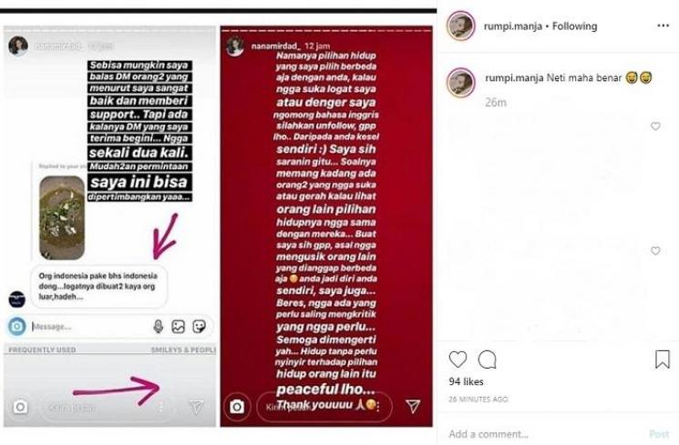 Nana Mirdad kena kritik (Instagram @rumpi.manja)
