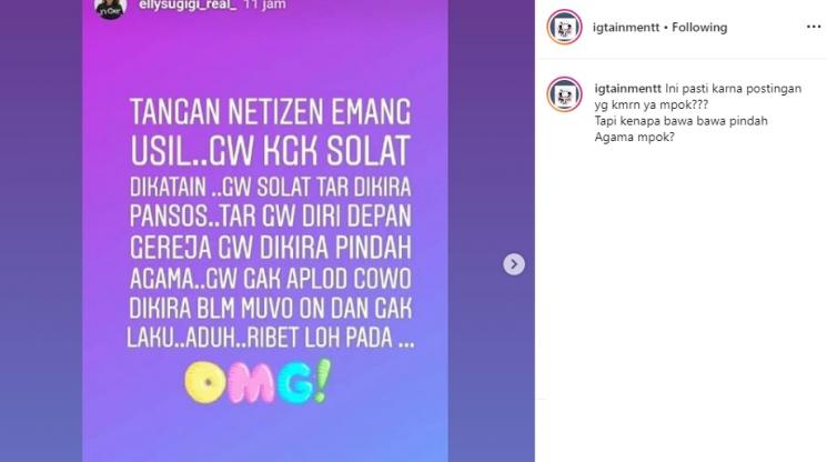 Instastory Elly Sugigi (Instagram/@igtainmentt)