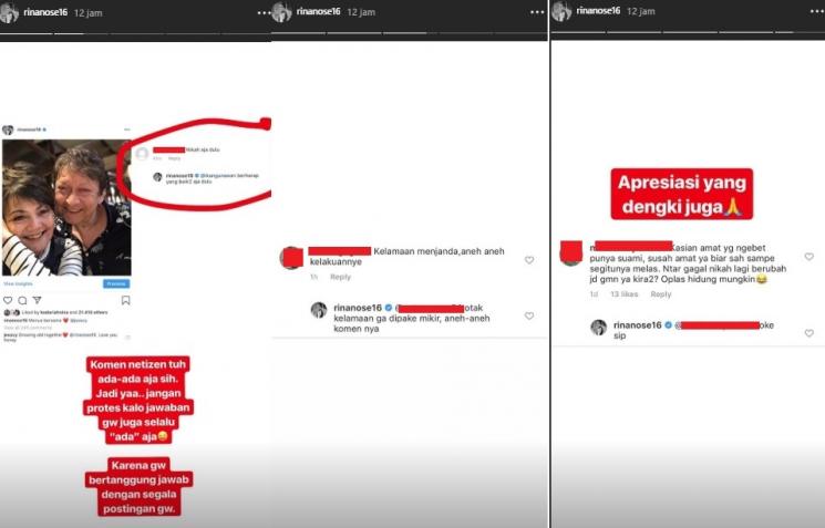 Rina Nose tanggapi komentar nyinyir netizen. (Instagram/@rinanose16)