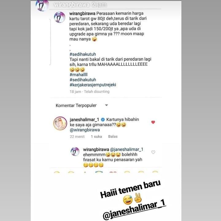 Komentar Wirang Birawa dan Jane Shalimar. (Instagram)