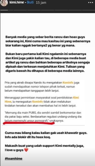 Klarfifikasi YouTuber Kimi Hime. 