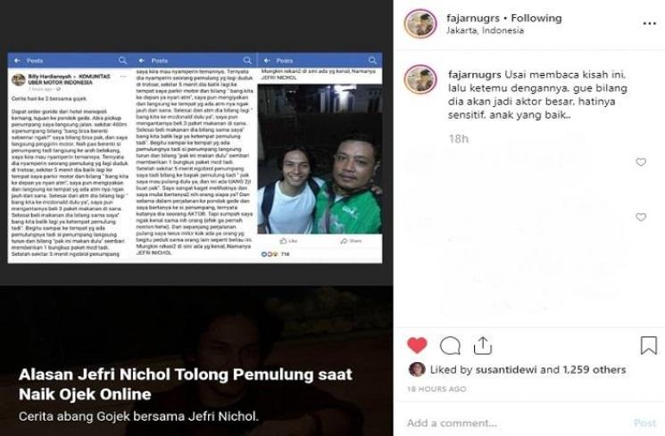 Jefri Nichol pernah menyantuni pemulung (Instagram @fajarnugrs)