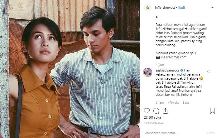 Komentar Zaskia Adya Mecca soal Jefri Nichol perankan BJ Habibie. (Instagram)