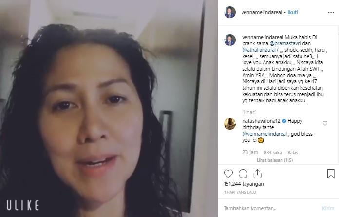 Natasha Wilona ucapkan selamat ulang tahun ke Venna Melinda. (Instagram/@vennamelindareal)