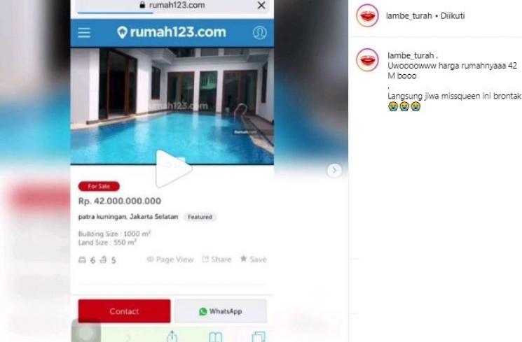 Beredar kabar rumah Jennifer Dunn seharga Rp 42 miliar. (Instagram/Lambe Turah)